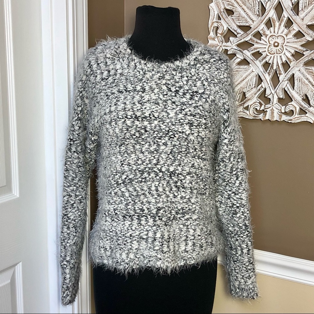 ⭐️ Search for Sanity Black & White Eyelash Fuzzy Sweater Size: EXTRA SMALL